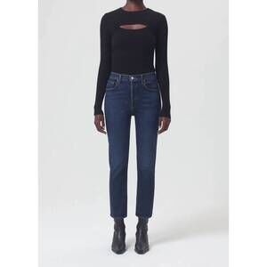 NEW AGOLDE riley high rise straight crop jean in divided